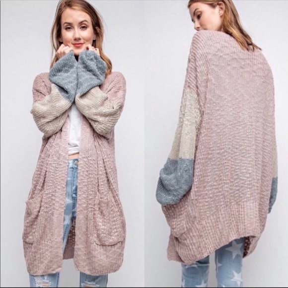 ❄️LAST2️⃣//MAUVE COLOR BLOCK CARDIGAN - Picture 3 of 6